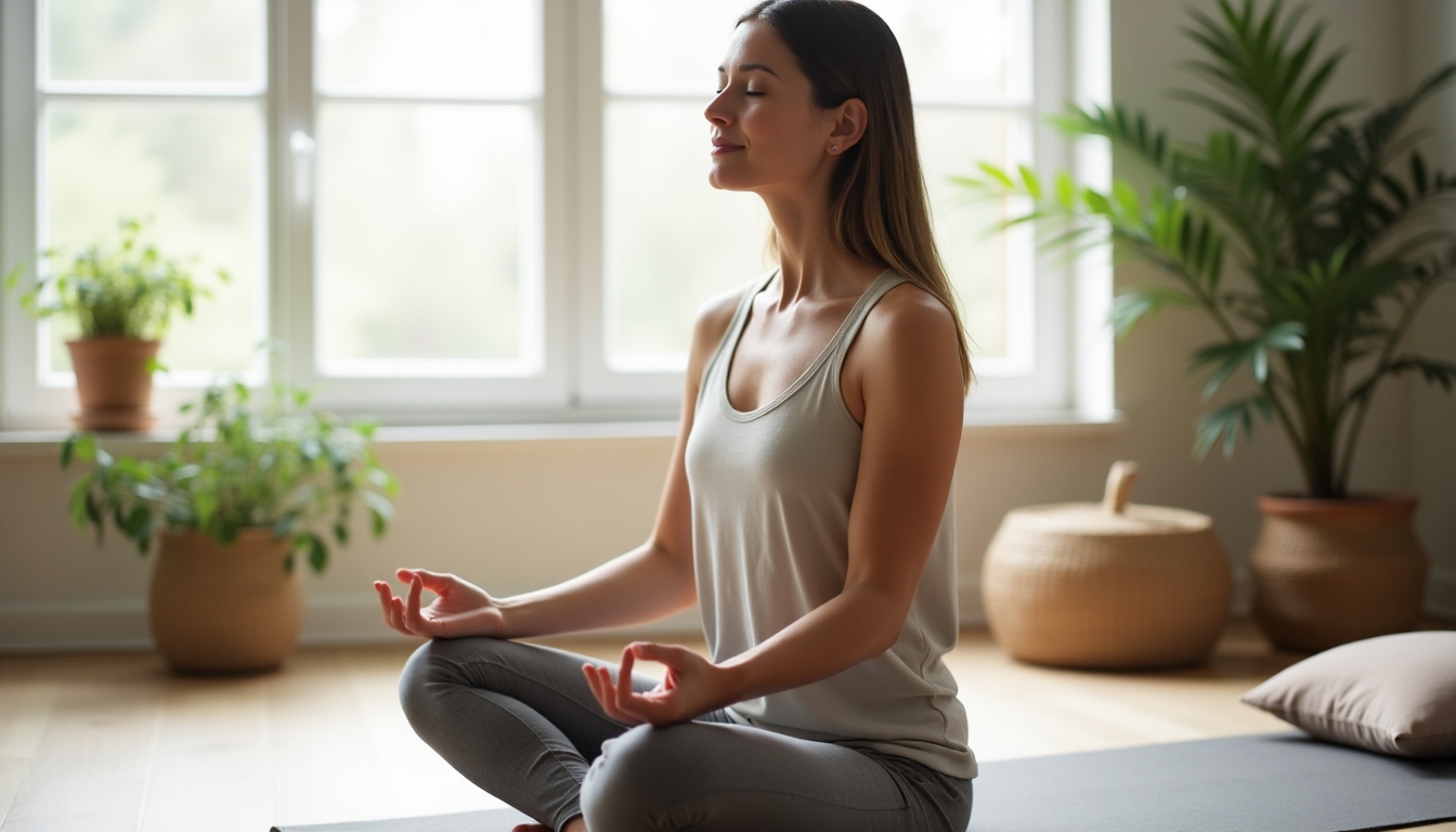 Woman meditating to manage stress.