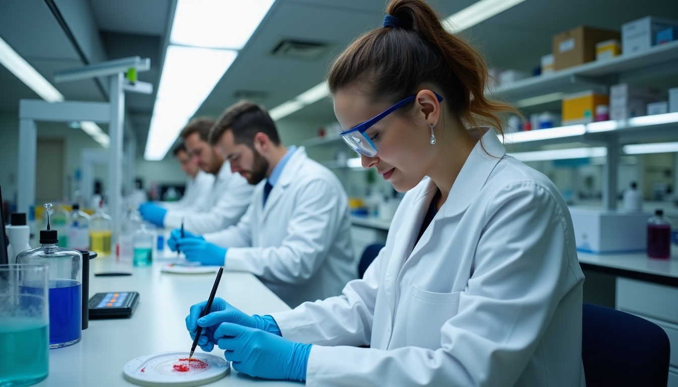 Embryologists at work in a fertility clinic lab