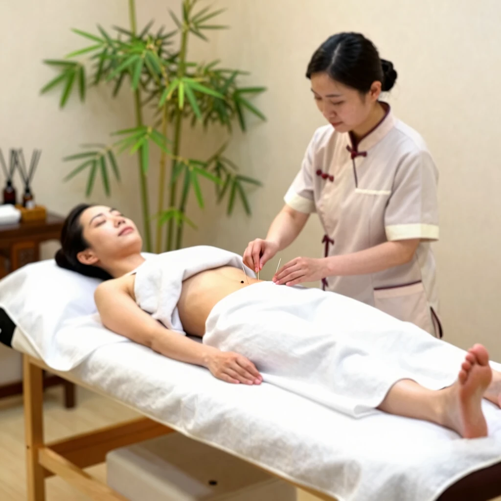 Woman receiving acupuncture treatment for fertility support