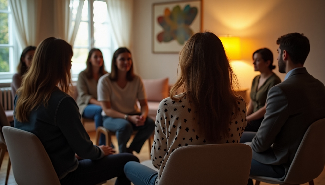 Image of a group therapy session for couples struggling with infertility.