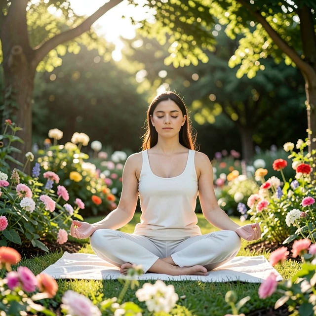 Woman meditating to reduce stress for fertility