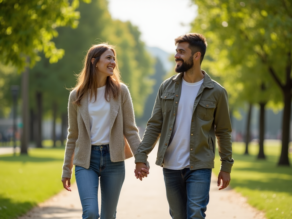 Couple walking in park