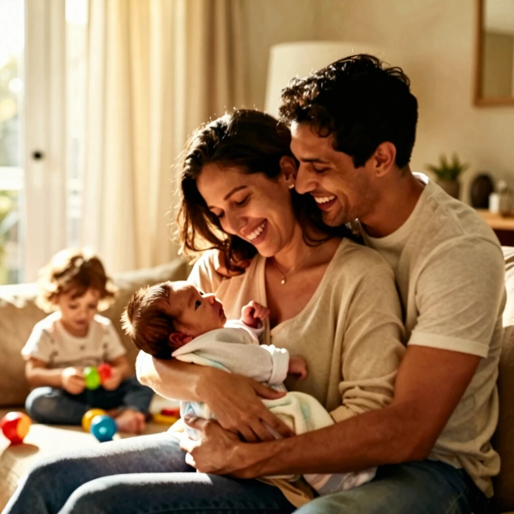 Happy family with newborn after successful fertility treatment