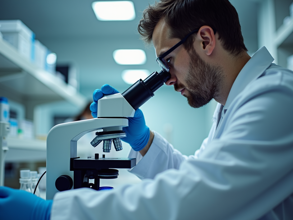 A man examining sperm samples in a lab