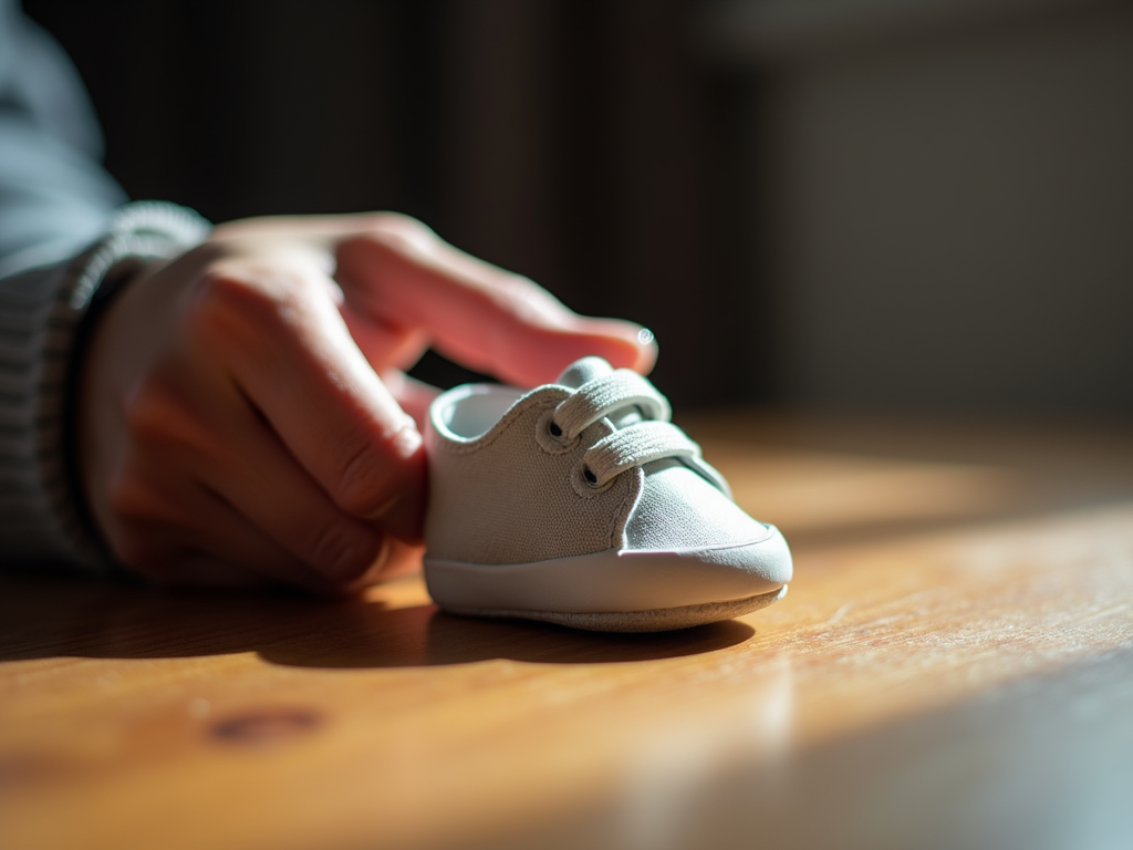 Man holding an empty baby shoe