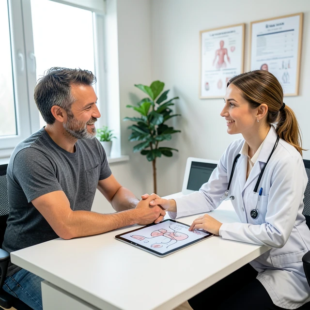 Couple consulting with fertility specialist in office