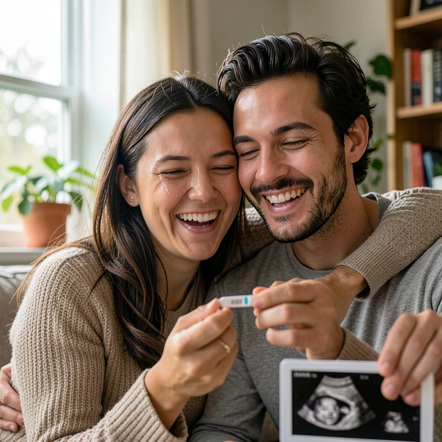 Couple celebrating positive pregnancy result from Natural Cycle IVF