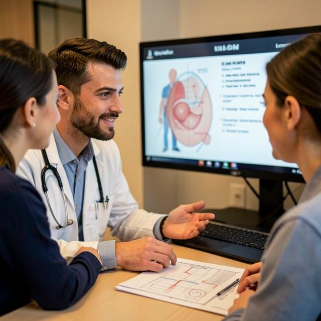 Fertility specialist consulting with same-sex couple