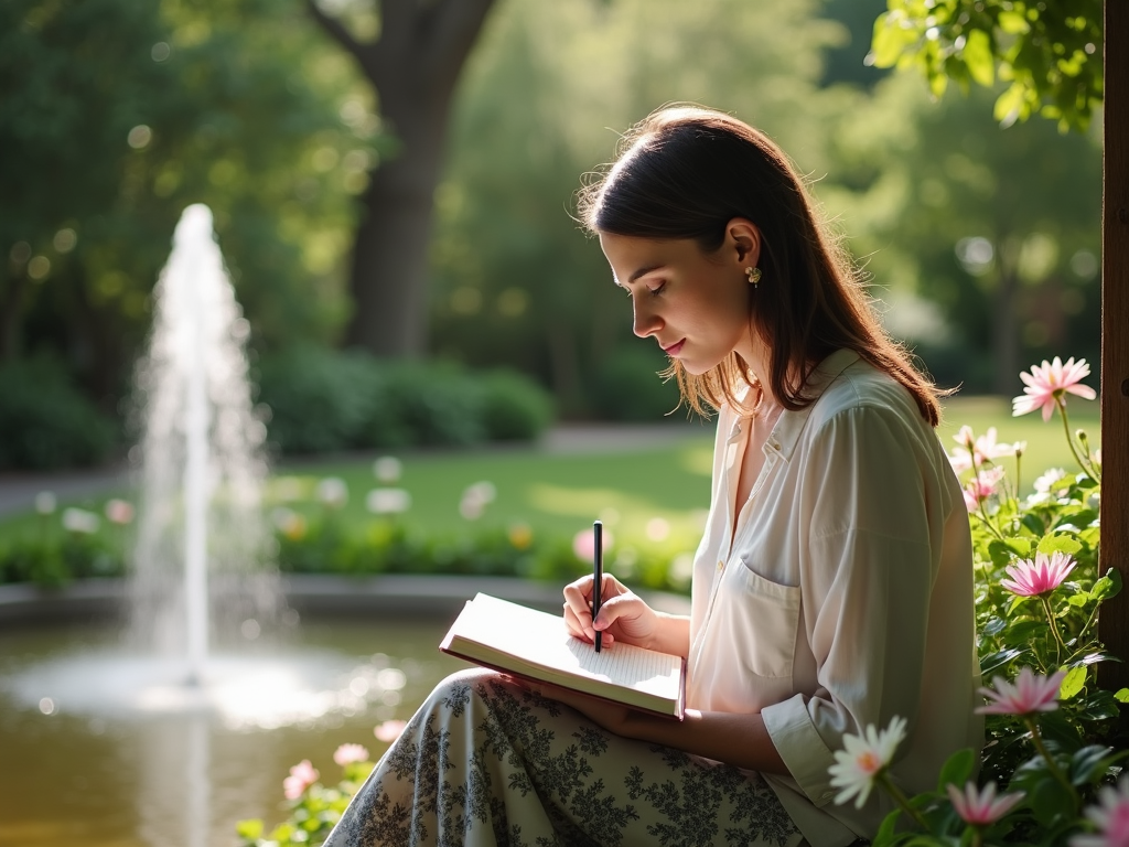 Woman practicing self-care in a garden during IVF journey