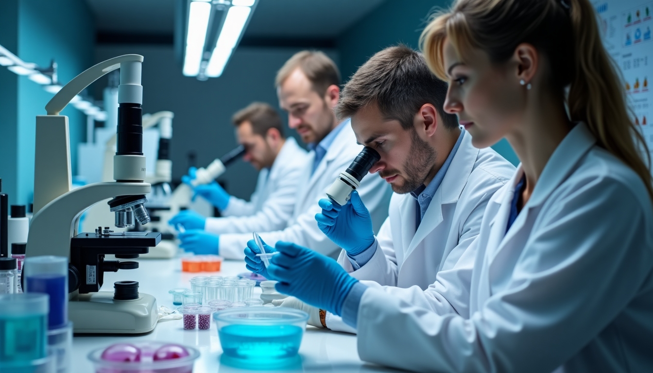 Laboratory technicians conducting genetic testing.