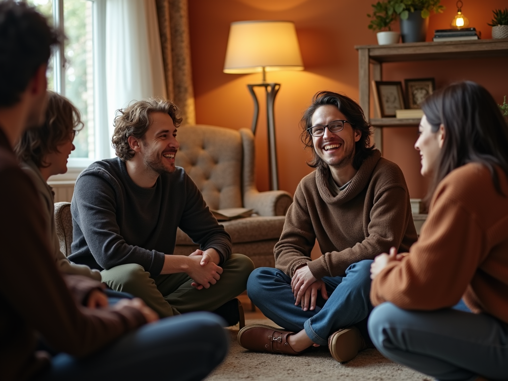 Support group meeting in a cozy setting