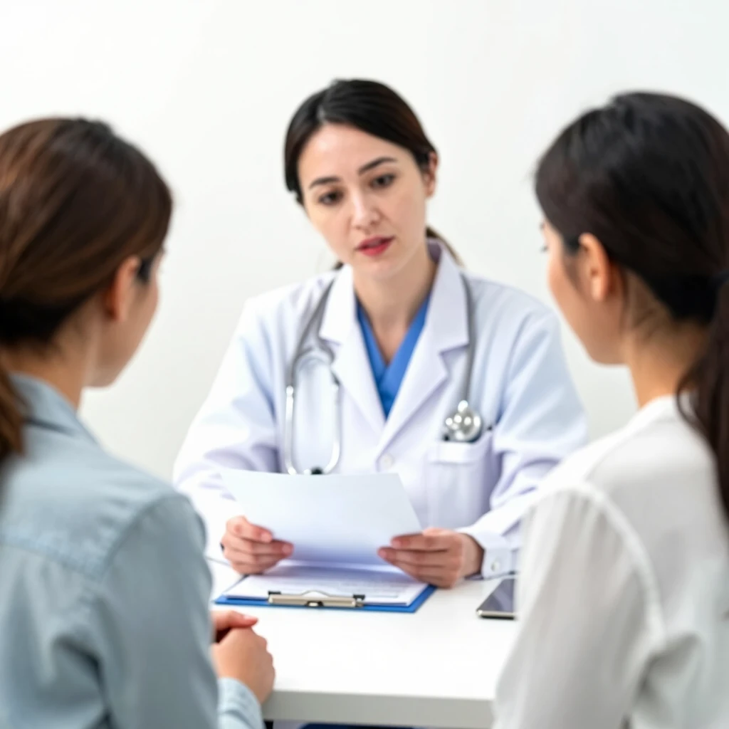 Woman consulting with fertility doctor in clinic
