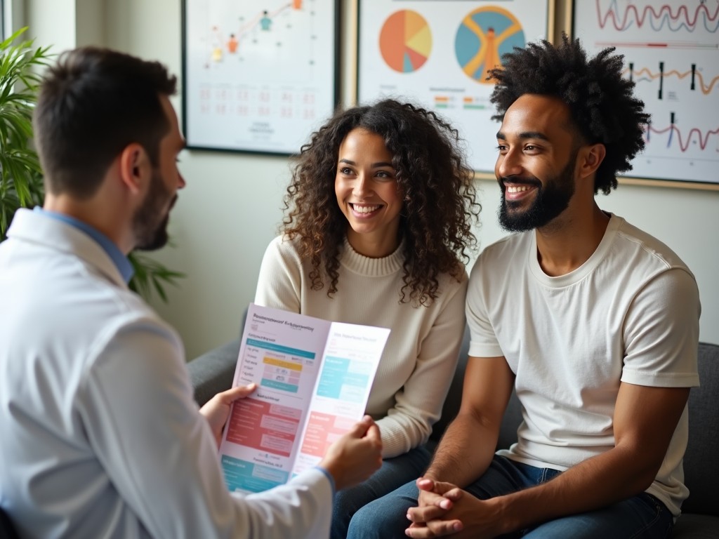 A doctor explaining fertility treatment options to a couple.