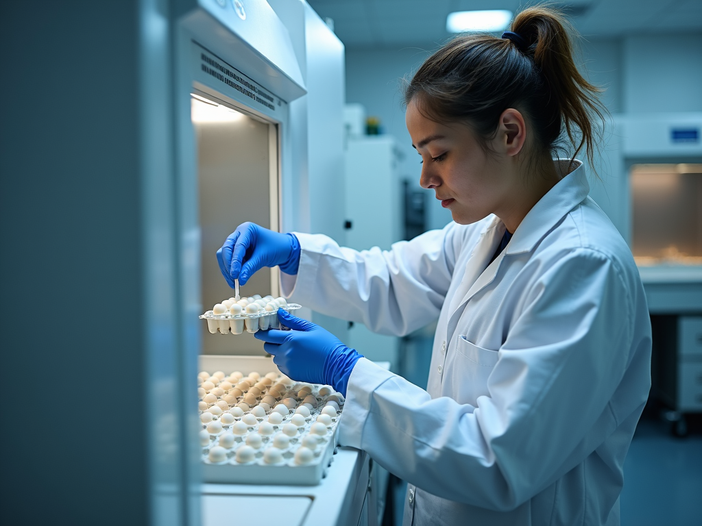 A laboratory technician carefully freezing eggs for fertility preservation.