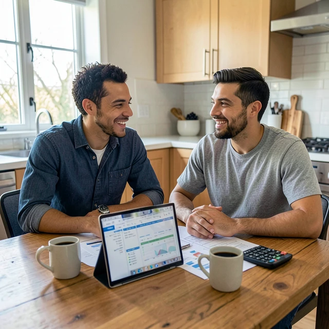Couple reviewing finances and planning for future parenthood