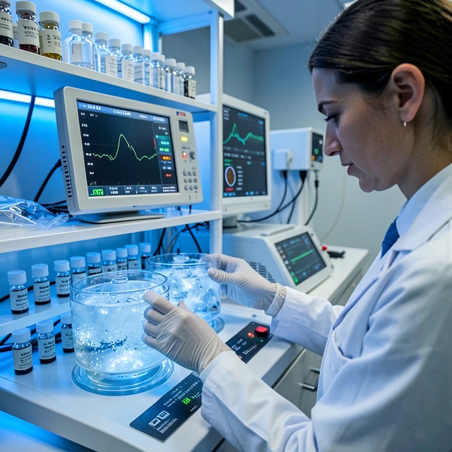 Fertility lab technician performing sperm banking cryopreservation