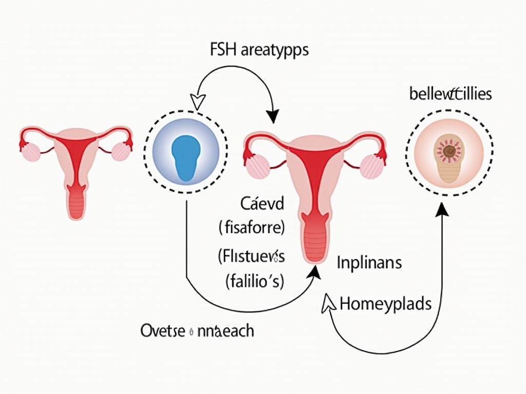 A diagram showing the process of ovulation stimulation via hormone therapy.