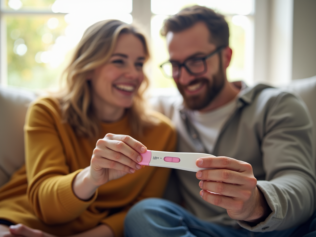 Couple excited about pregnancy test