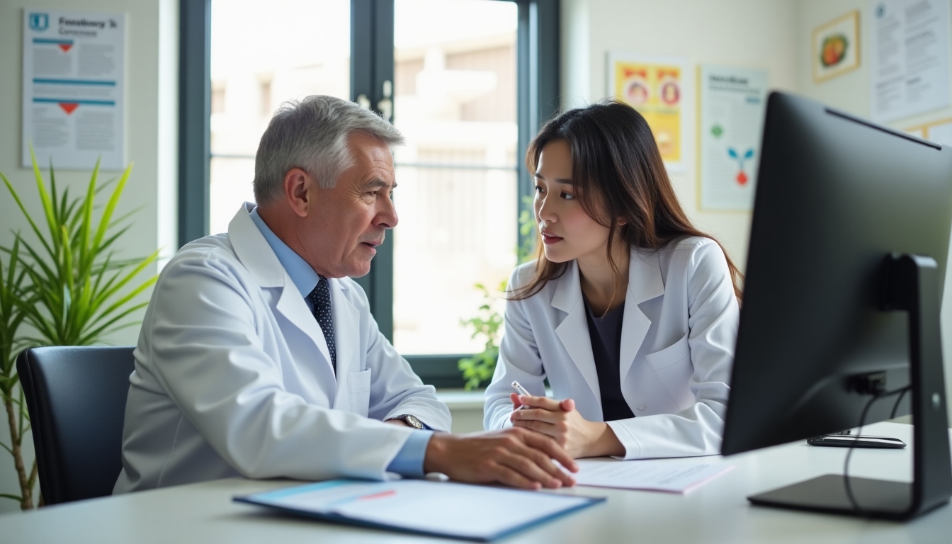 A doctor explaining test results to a woman in a clinic, showcasing the personal side of infertility diagnosis.