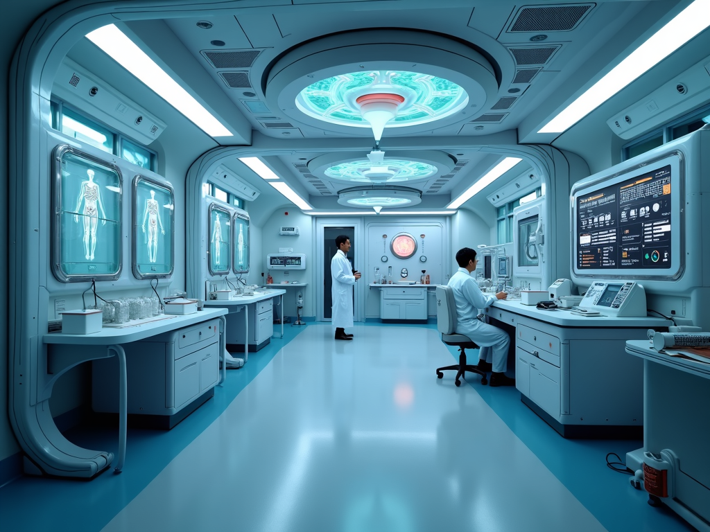Vision of a future reproductive medicine laboratory with cutting-edge technology.