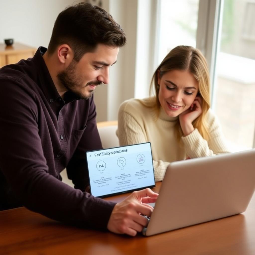 A couple researching fertility treatments together, emphasizing collaboration.