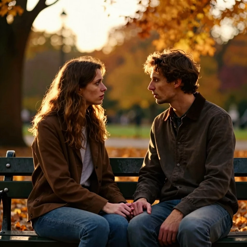 A couple sharing emotions openly in a peaceful outdoor setting