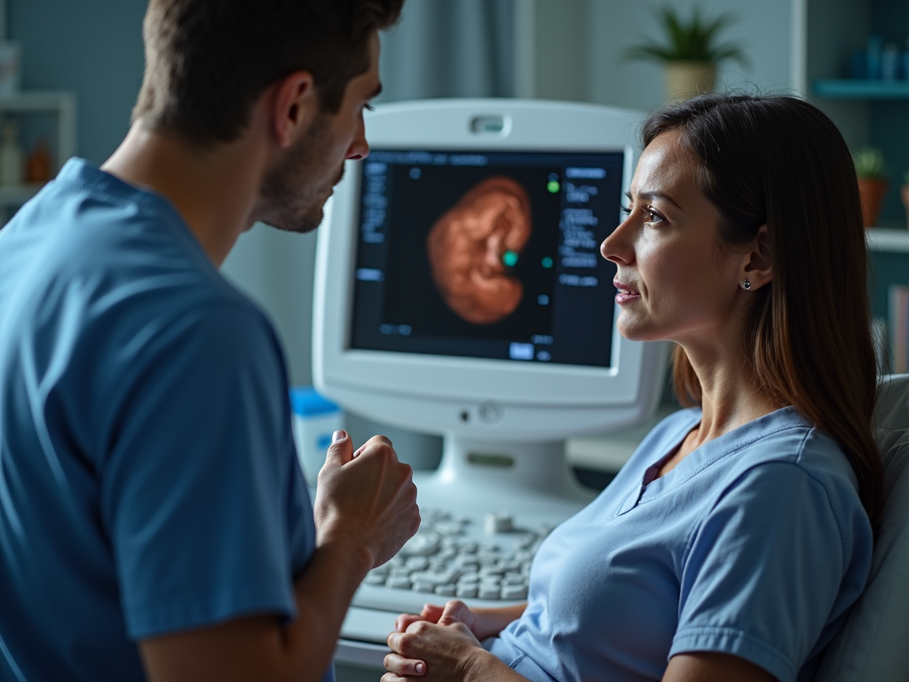 A medical professional performing an ultrasound during fertility therapy