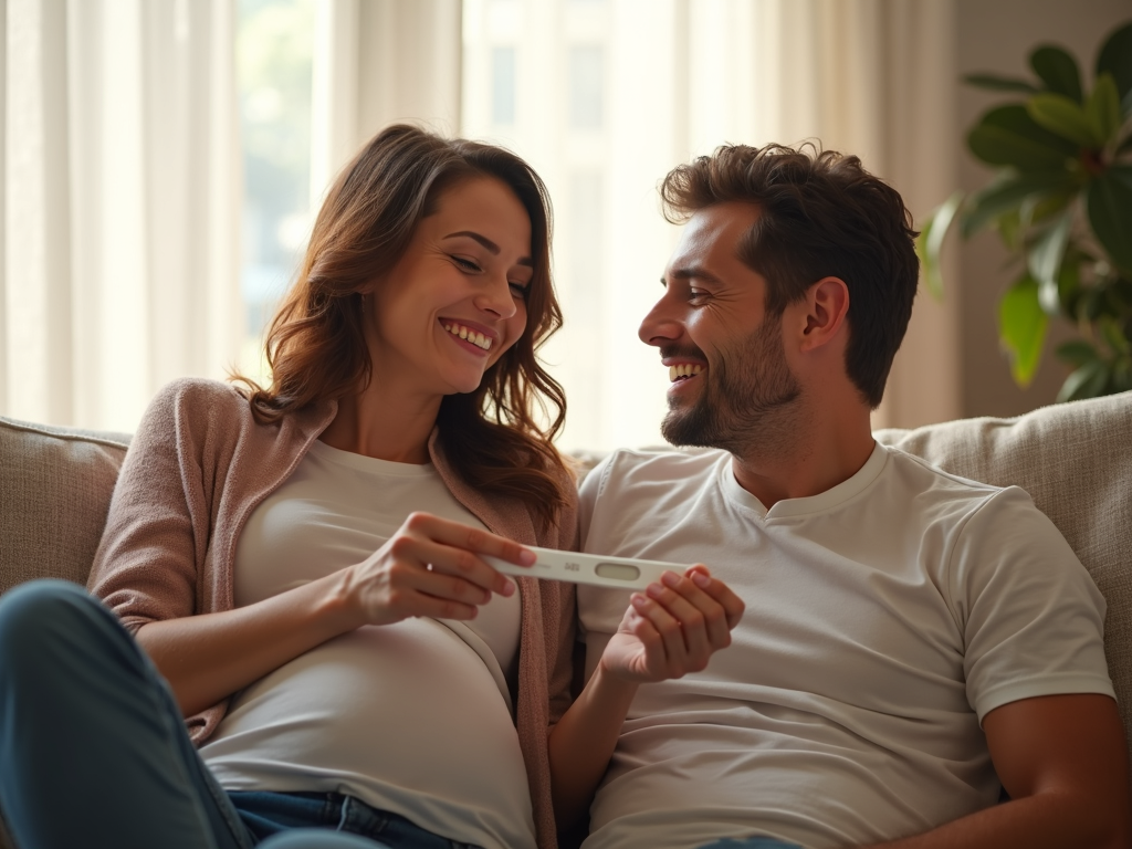 A couple celebrating a positive pregnancy test, a testament to the success of fertility preservation.