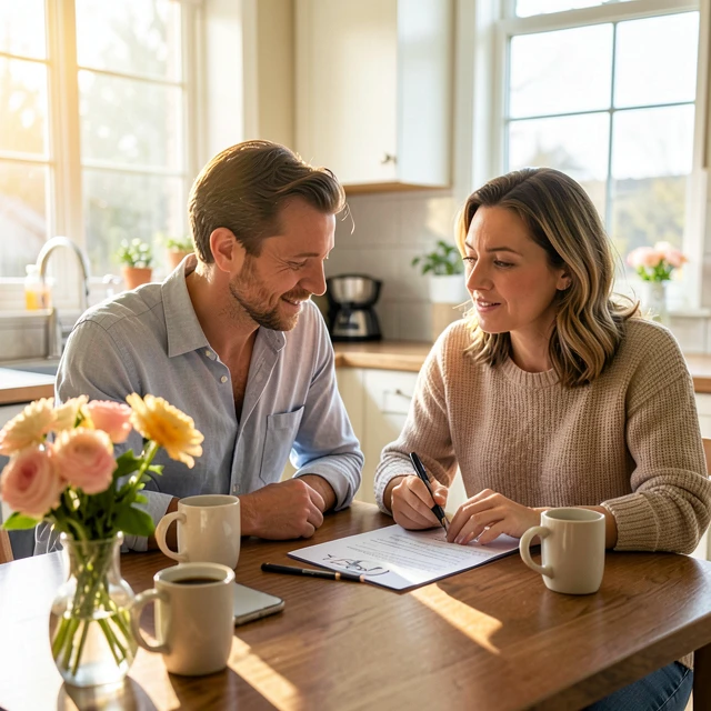 Couple reviewing fertility information together with hope