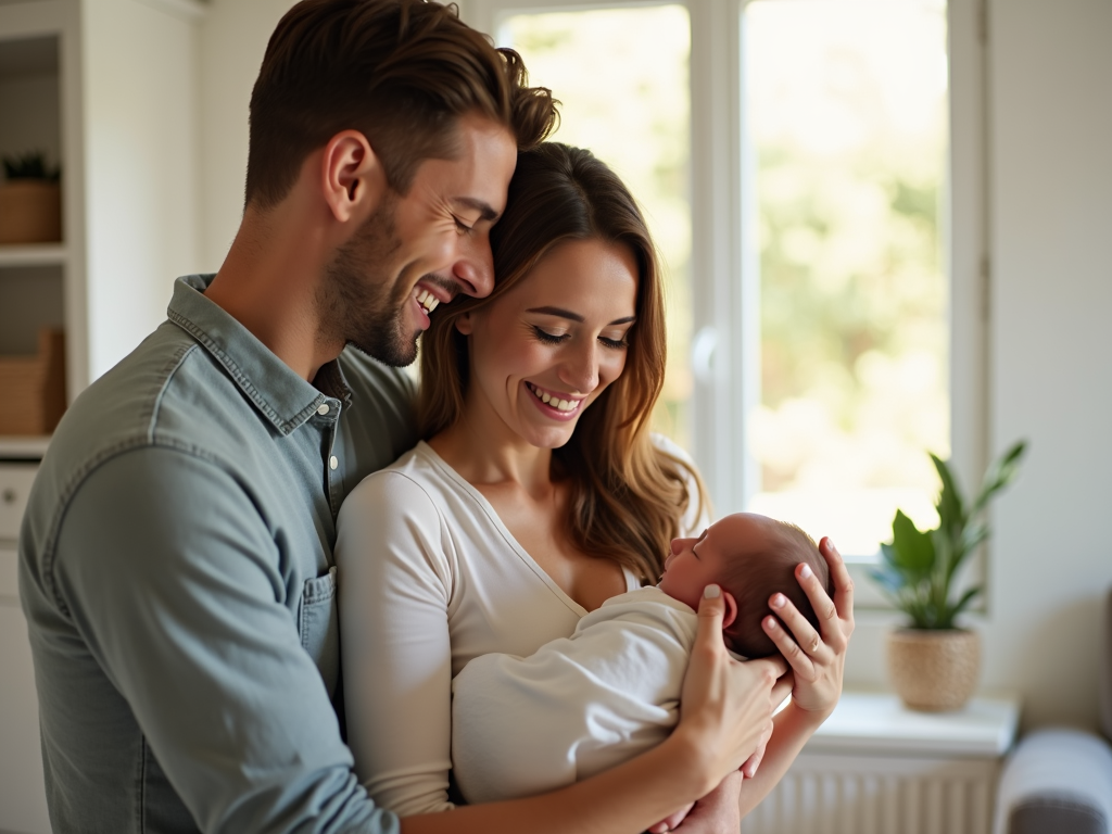 Family celebrating the arrival of their baby