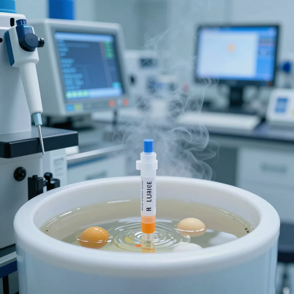 Cryopreserved eggs in a fertility lab storage tank