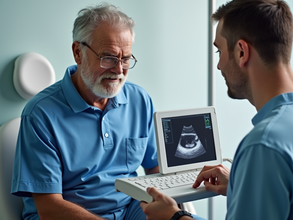 A doctor conducts an ultrasound to diagnose male infertility.