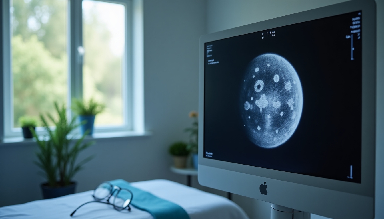 Ultrasound showing developing follicles during ovarian stimulation.