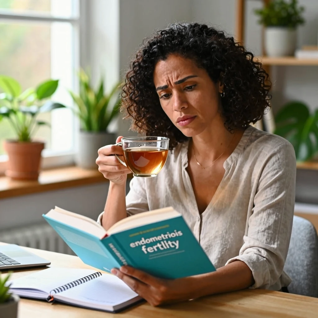 Woman reflecting on her endometriosis and fertility journey at home