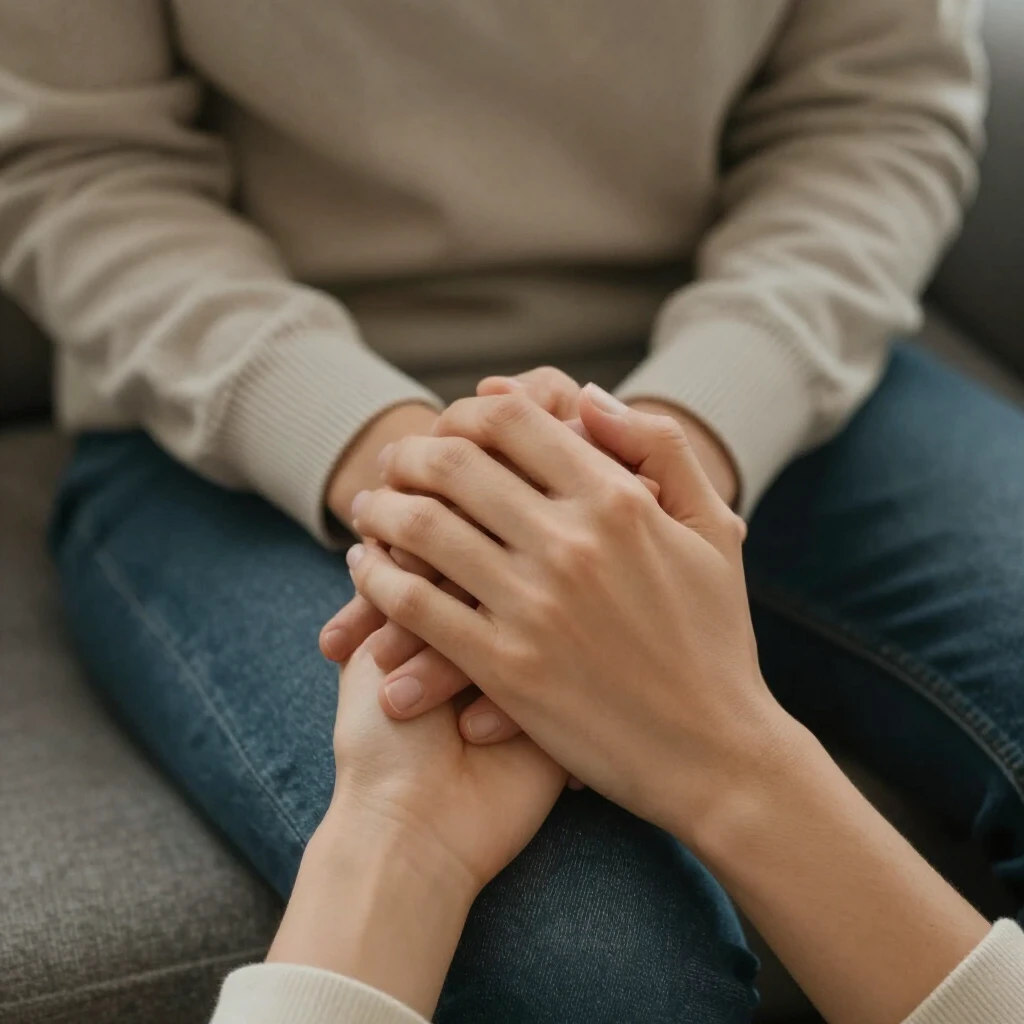 Couple holding hands in a moment of support and intimacy