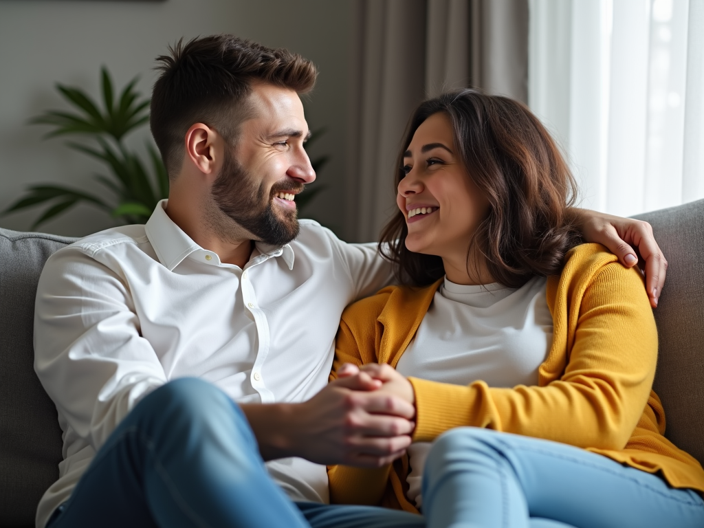 Couple discussing fertility issues in a supportive manner.