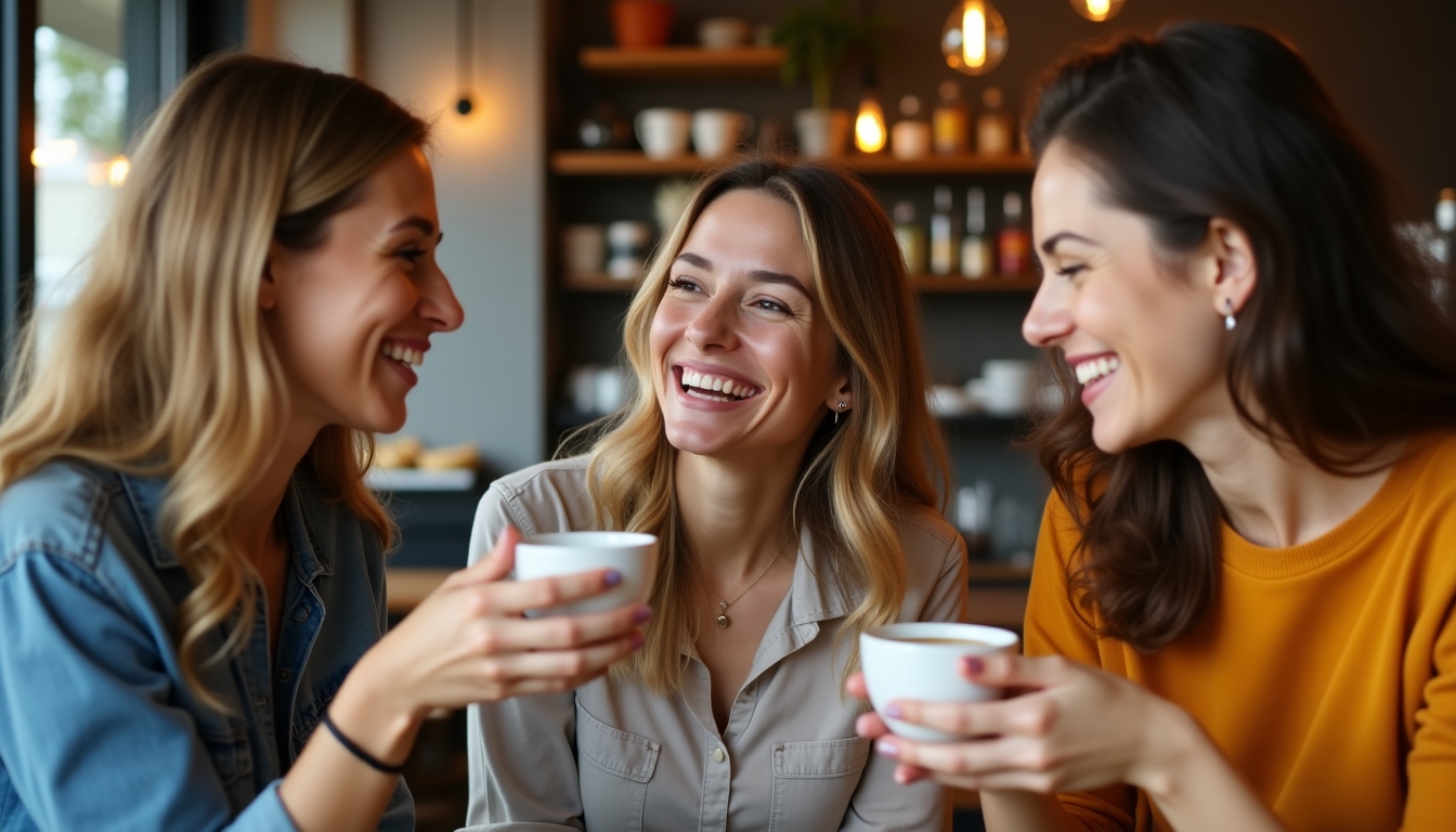 Women chatting in café.