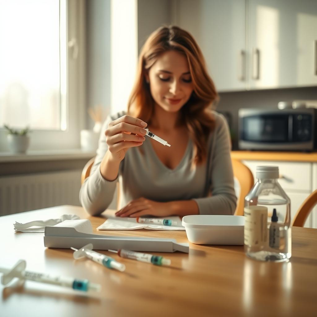 Woman preparing IVF medication injection at home