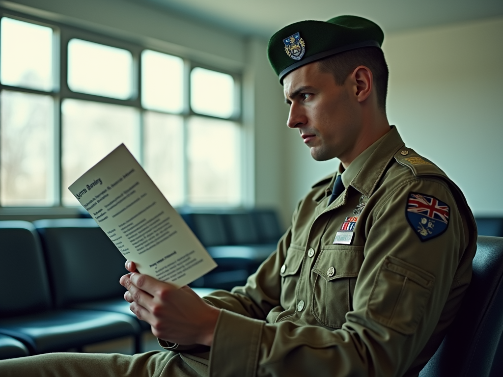 Soldier reviewing sperm banking information.