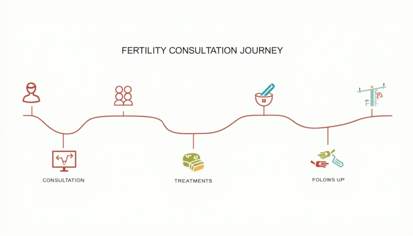 An informative chart showing steps in a fertility consultation process.