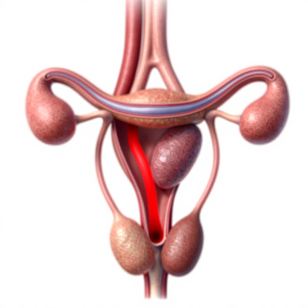 Cross-section diagram of male reproductive system highlighting obstruction sites in azoospermia