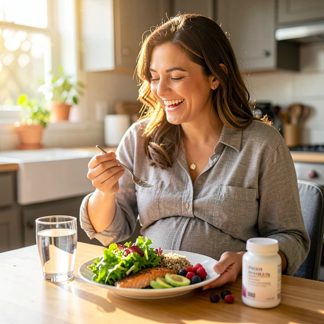 Pregnant woman practicing healthy nutrition habits for a strong pregnancy