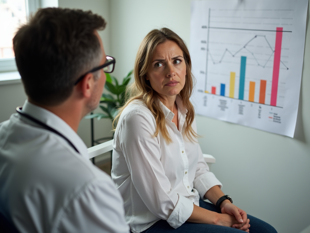 Woman discussing fertility with doctor.