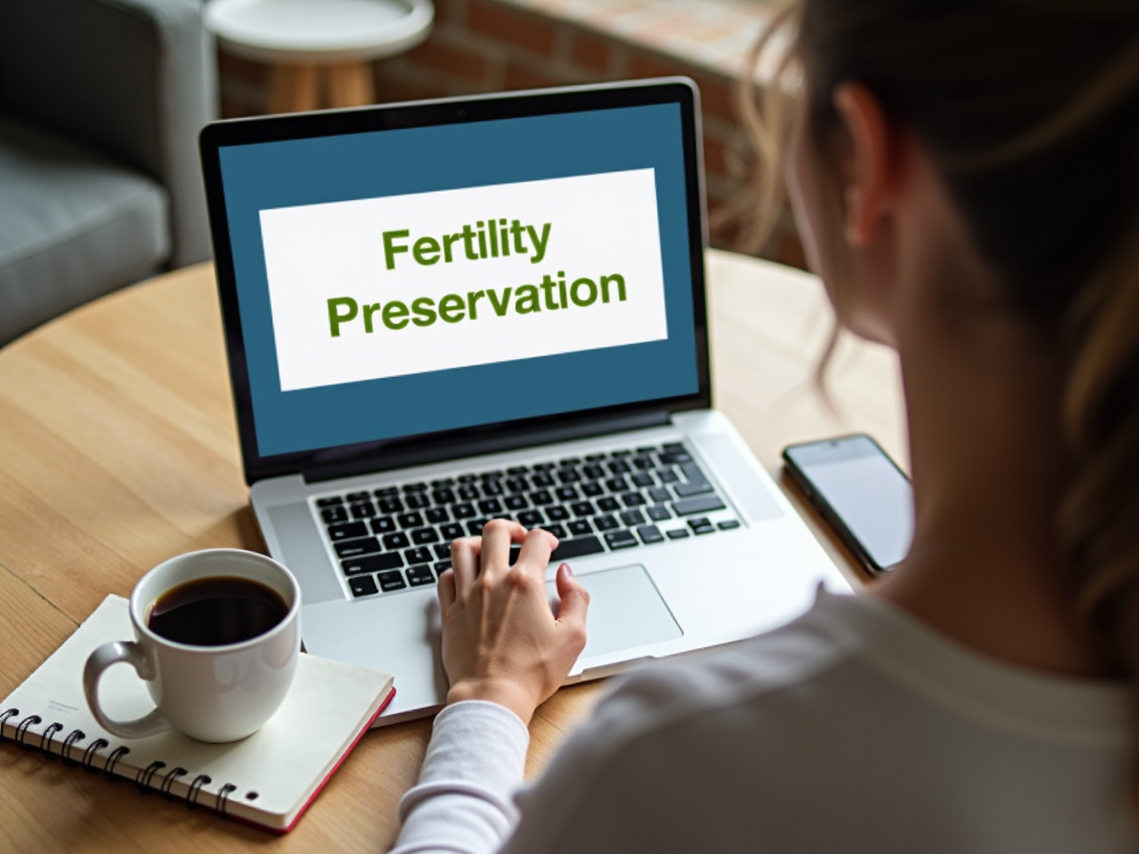 Someone exploring fertility preservation options online at home.