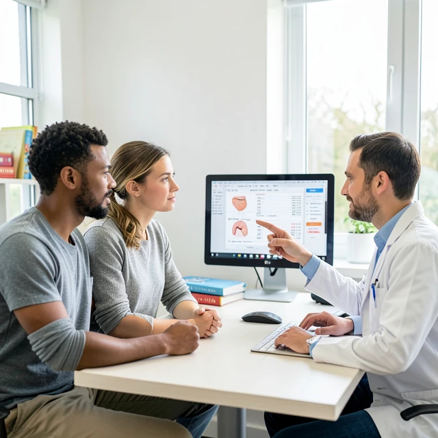 Couple consulting with a fertility specialist about treatment options