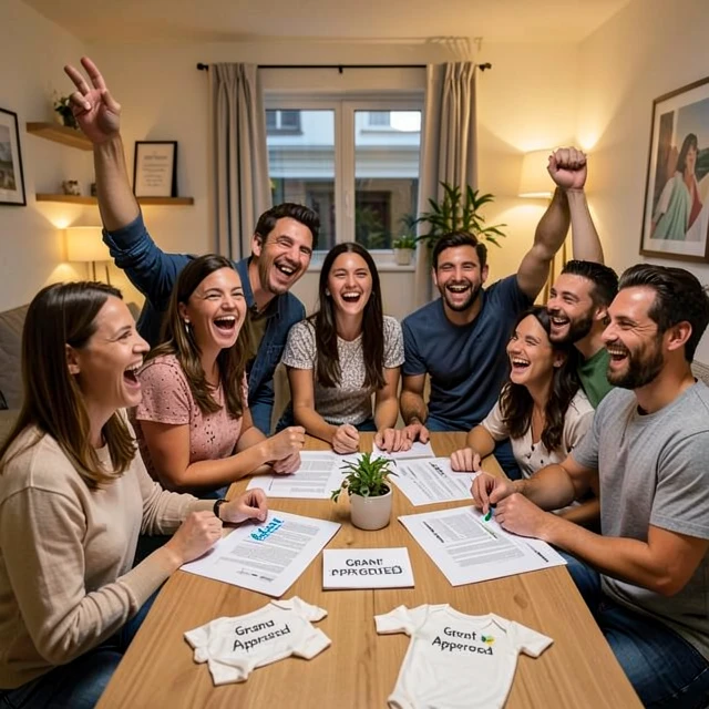 Family celebrating approval of fertility treatment grant