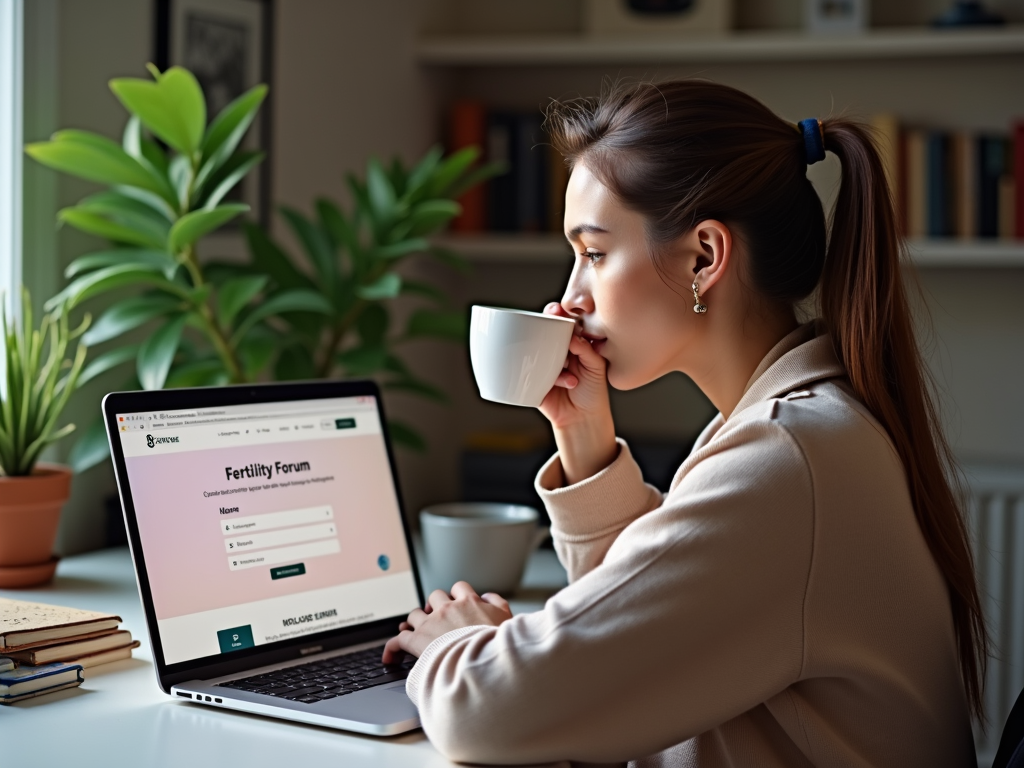 A woman finding emotional support through an online fertility forum.