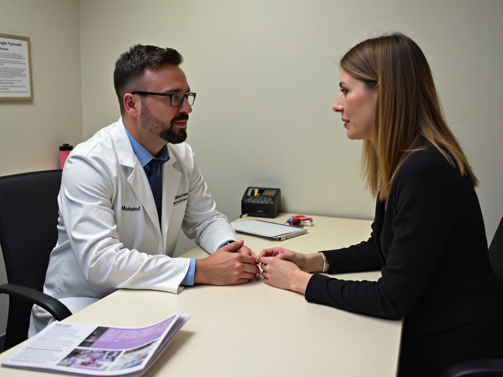 Transgender person discussing fertility options with specialist