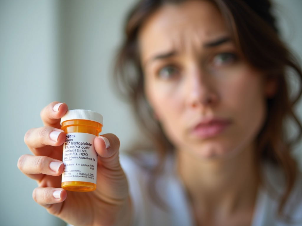 Woman holding prescription bottle