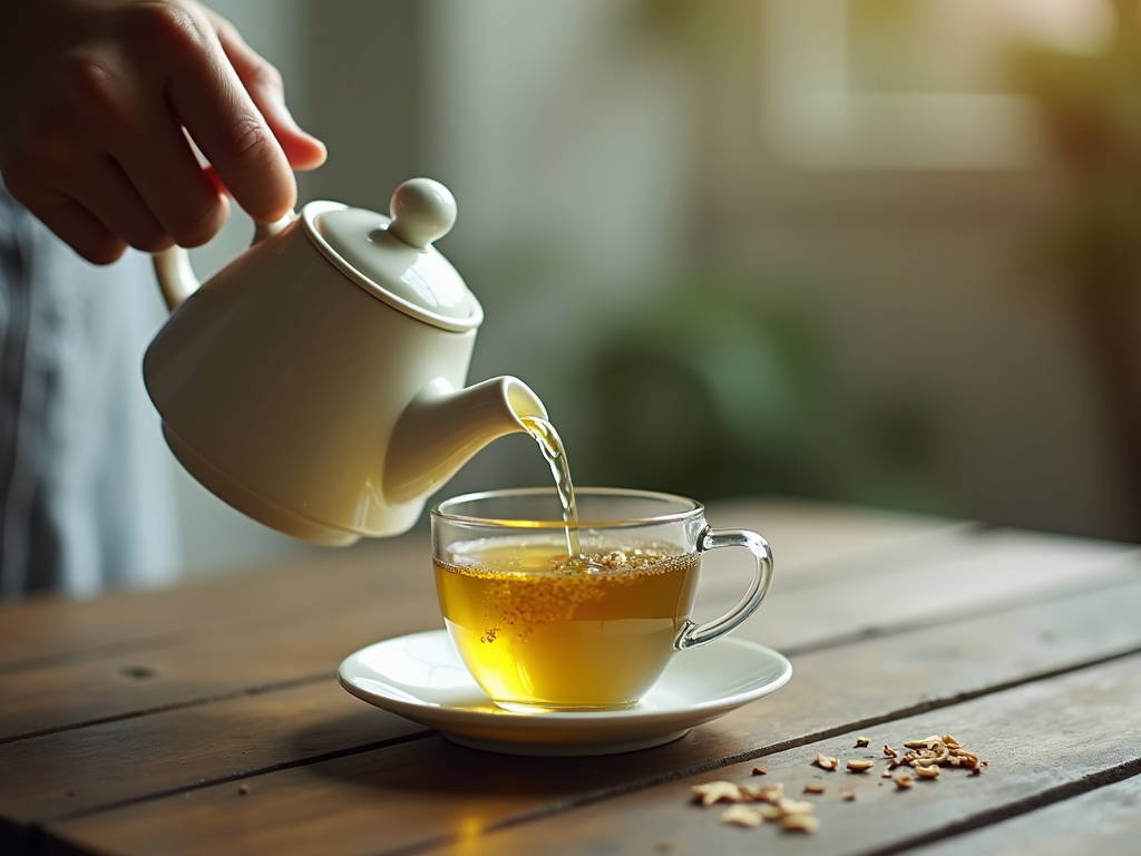 Person pouring green tea